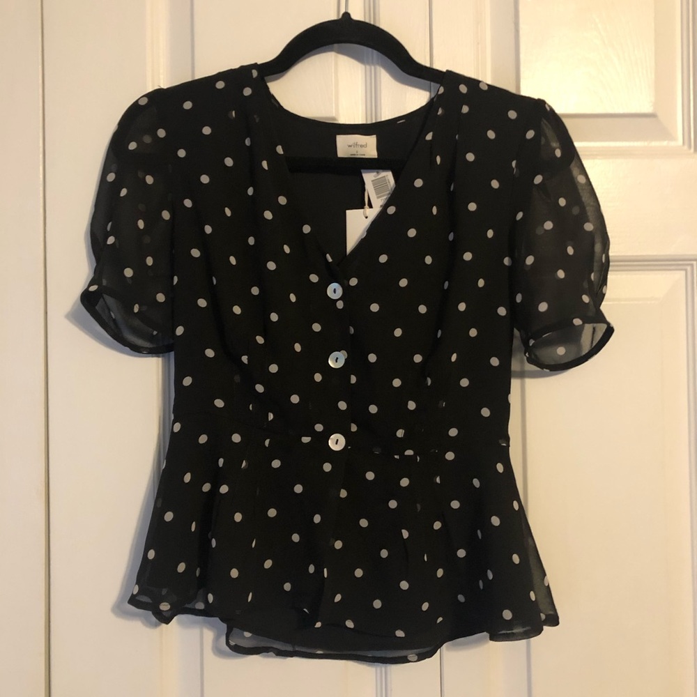 Aritzia NWT Blue/white Polka Dot Blouse